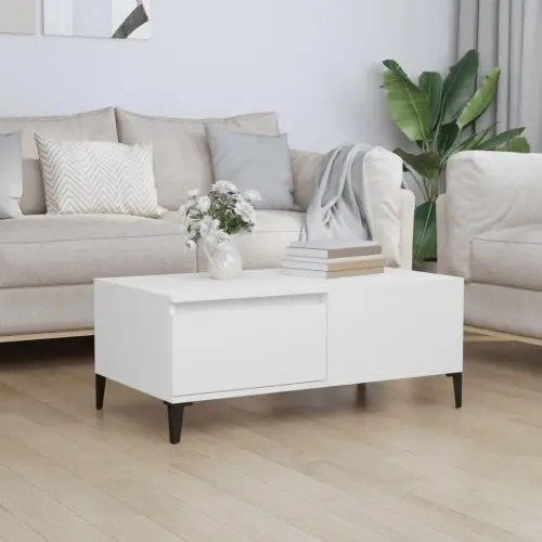 Sofabord i hvidt konstrueret træ - 90 × 50 × 36,5 cm med skuffe - Skarp pris