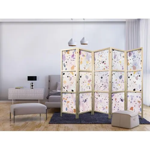 Japansk skærmvæg Confetti-terrazzo lilla-rosa - 5-panel rumdeler 225 x 172 cm | Kampagnetilbud